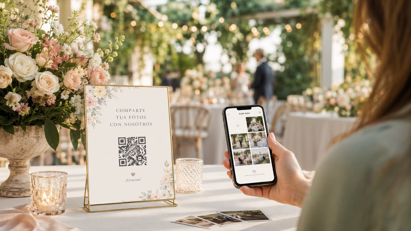 Código QR de SalgoYo preparado para una galería de fotos de boda